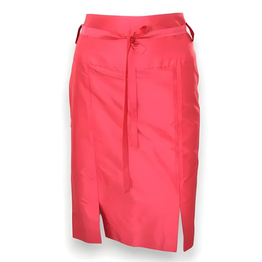 Paola Quadretti Couture Mango Pink Italian Raw Silk Pencil Straight Skirt 46 10